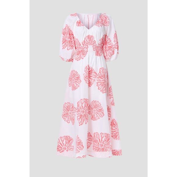 MARIE OLIVER Pink Floral 100% Cotton Ava V-Neck 3/4 Sleeve Maxi Dress Size M - Picture 3 of 16